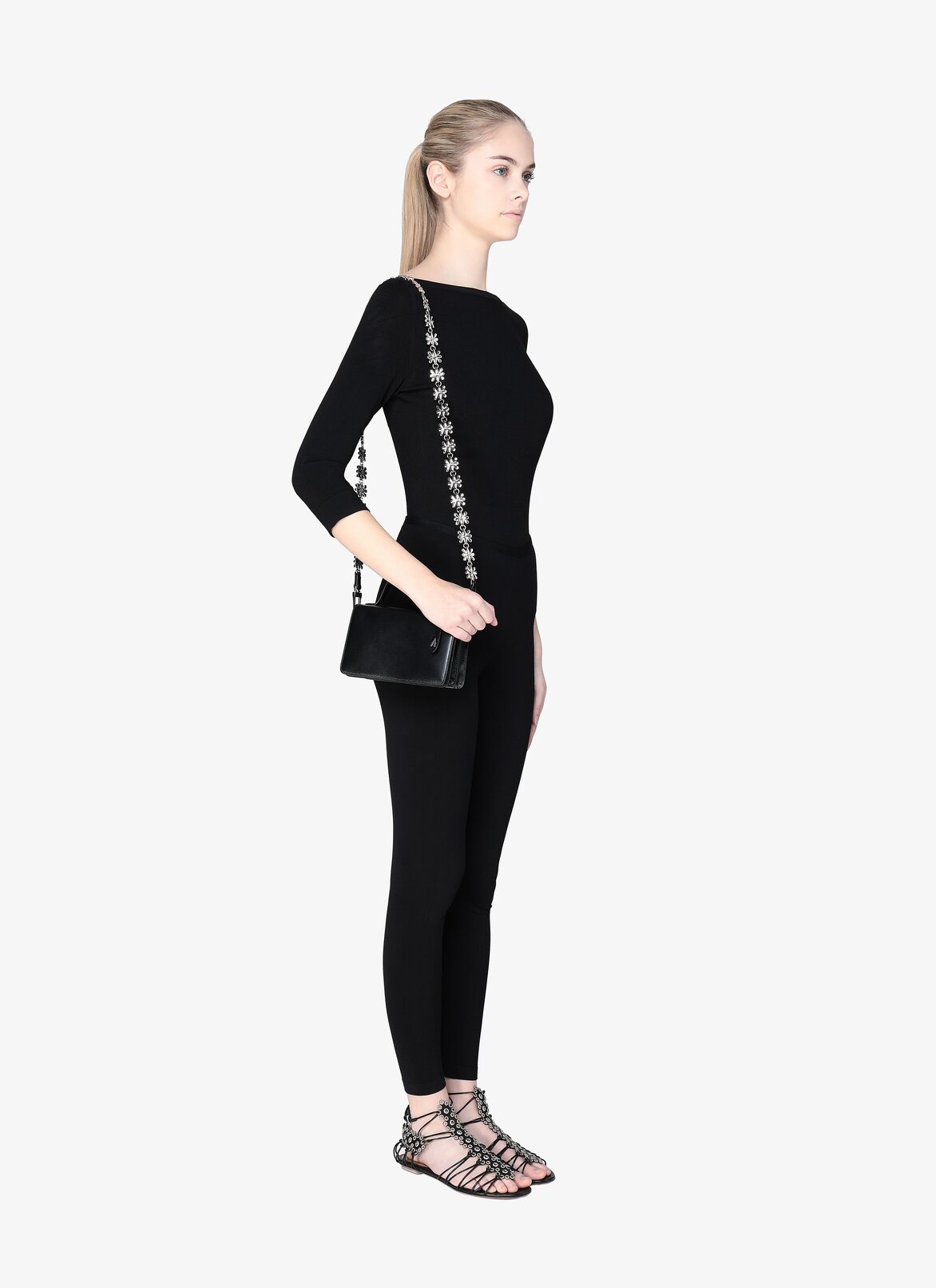 FRANCA SMALL CL+MET.LAITON FLEUR STRAP BLACK ALAÏA BLACK  FRANCA SMALL CL+MET.LAITON FLEUR STRAP BLACK